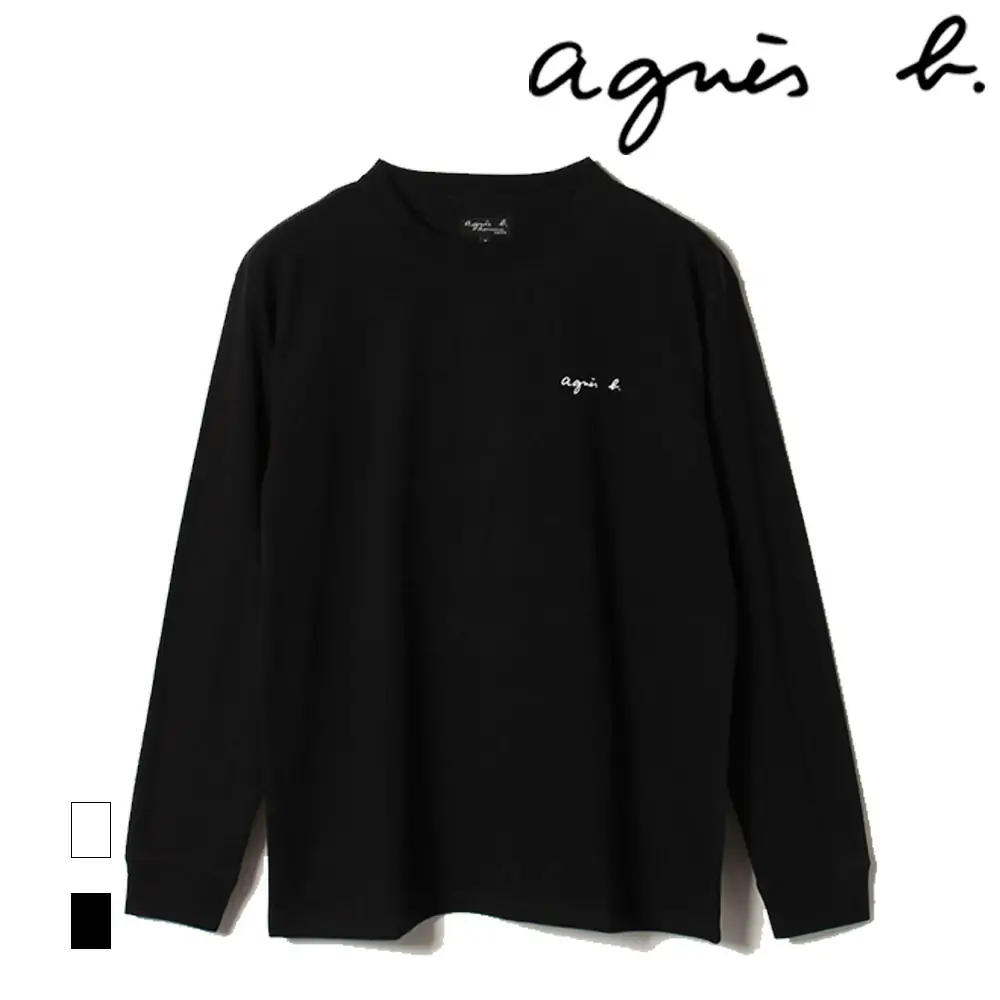 agnes b. アニエスベー ロゴ 長袖 Tシャツ シンプル無地 カジュアル メンズ 長袖 Tシャツ 小ロゴ