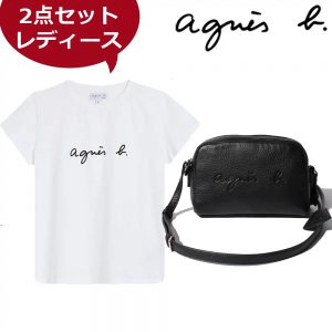 2枚大特価 agnes bアニエスベー レディースTシャツロゴTシャツ半袖 ２色 +agnes b. アニエスベー ショルダーバッグ レディース